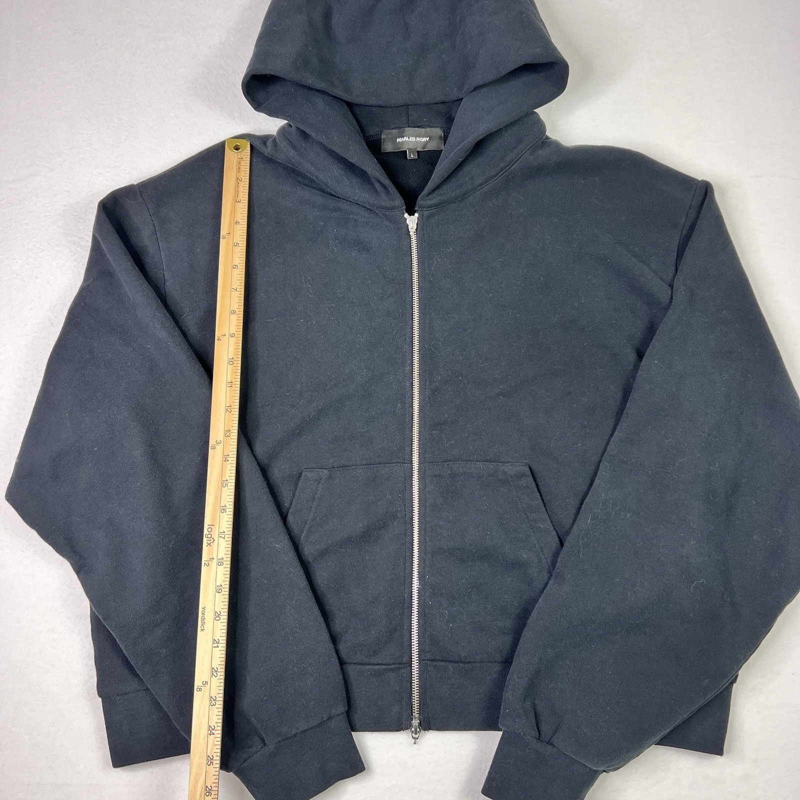 Pearled Ivory Black Zip Up Hoodie Jacket Oversized Lounge Quiet Luxury Unisex L — image 7 of 8